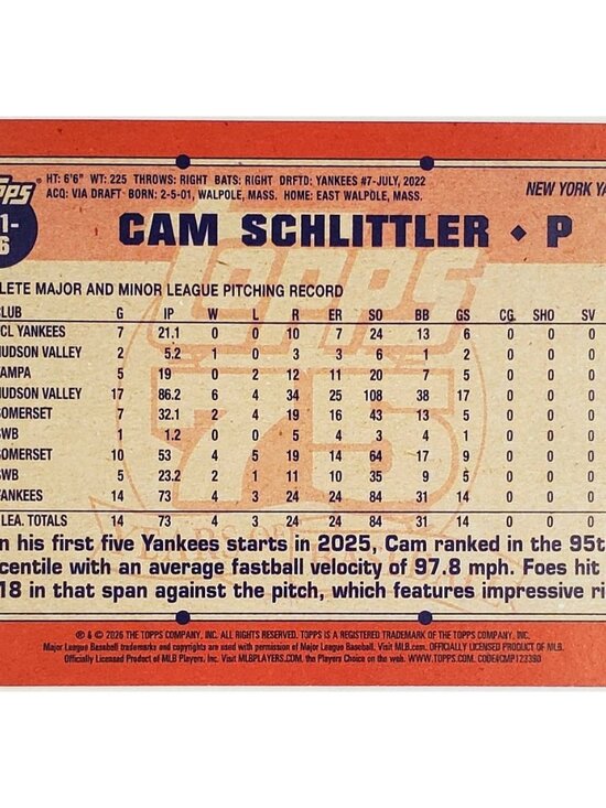 Cam Schlittler [Pink] #T91-86 Prices | 2026 Topps 1991  CAM SCHLITTLER ROOKIE CRACKLE FOIL \